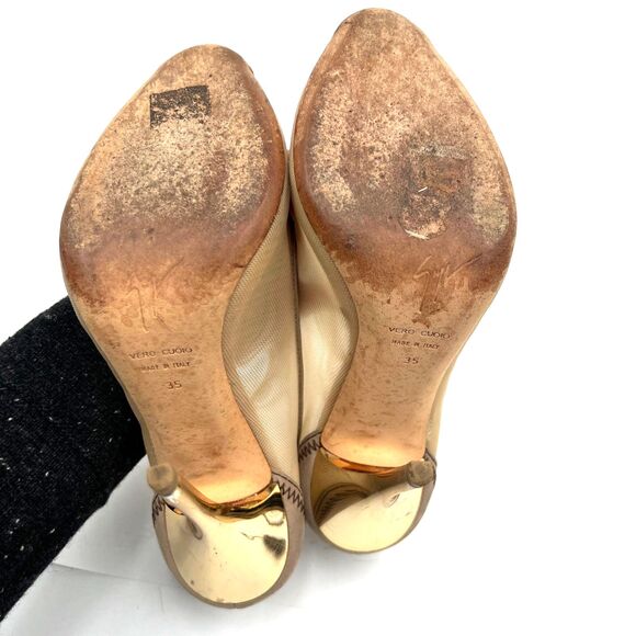 Giuseppe Zanotti Nude Suede Mesh Gold Cap Toe Stiletto Heels Pumps w Dust Bag 35 - Picture 5 of 9